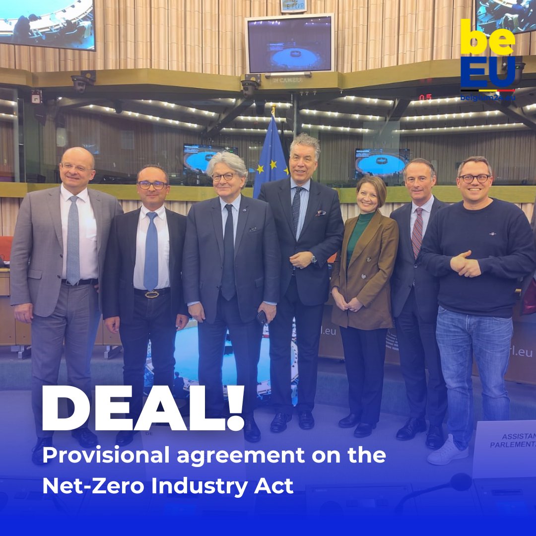 🍃 Deal! @EUCouncil & @europarl just reached a provisional agreement on the Net-Zero Industry Act (#NZIA). 🌍 The regulation aims at boosting the deployment of net-zero technologies in industry, needed to reach the 🇪🇺 EU’s climate goals.