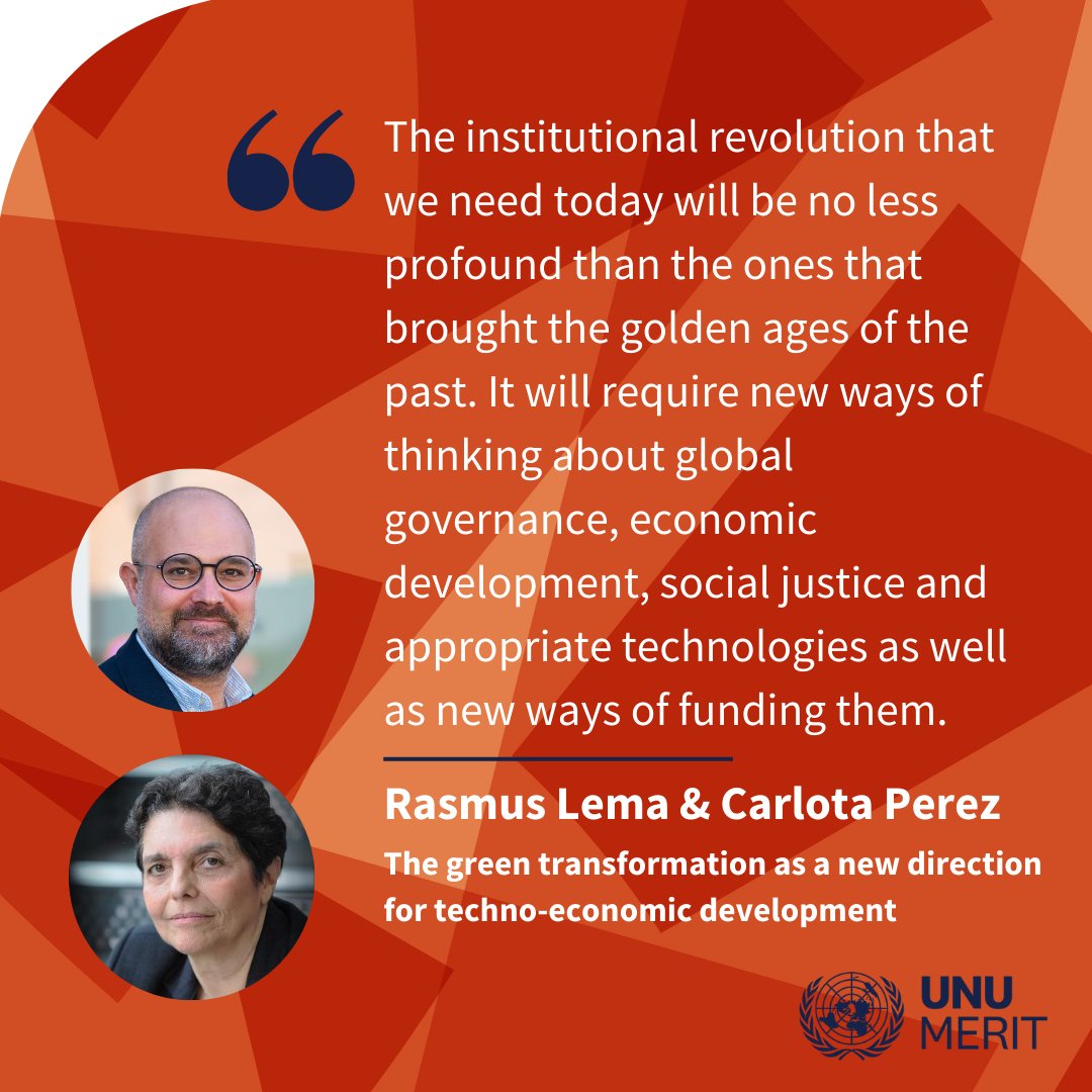 Green transformation, digital revolution, green-digital innovation... Tech and sustainability are catapulting us forward. Can institutions keep up? @RasmusLema & @CarlotaPrzPerez explore in new paper and @diplocourier op-ed: 📰 bit.ly/3SKX5ga 🗞️bit.ly/3uyzrtY