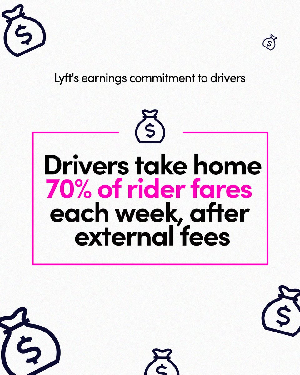 Today we introduce our new earnings commitment — the first of its kind in the rideshare industry. Drivers will earn 70% or more of rider payments each week, after external fees, guaranteed. Under 70% at the end of the week? You’ll be paid the difference. lyft.com/driver/release