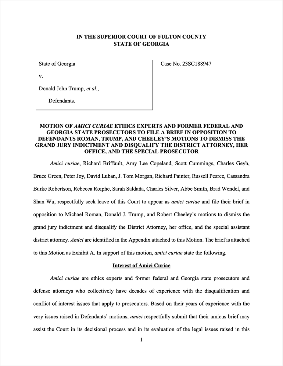 statesunited's tweet photo. NEW: Group of prominent legal experts led by @statesunited file amicus brief in the GA election interference case.

We argue that the allegations against DA Willis, even if true, don’t disqualify her from prosecuting Trump &amp; his allies.

https://t.co/bgP11deZC8 https://t.co/gPfrUkTlAN