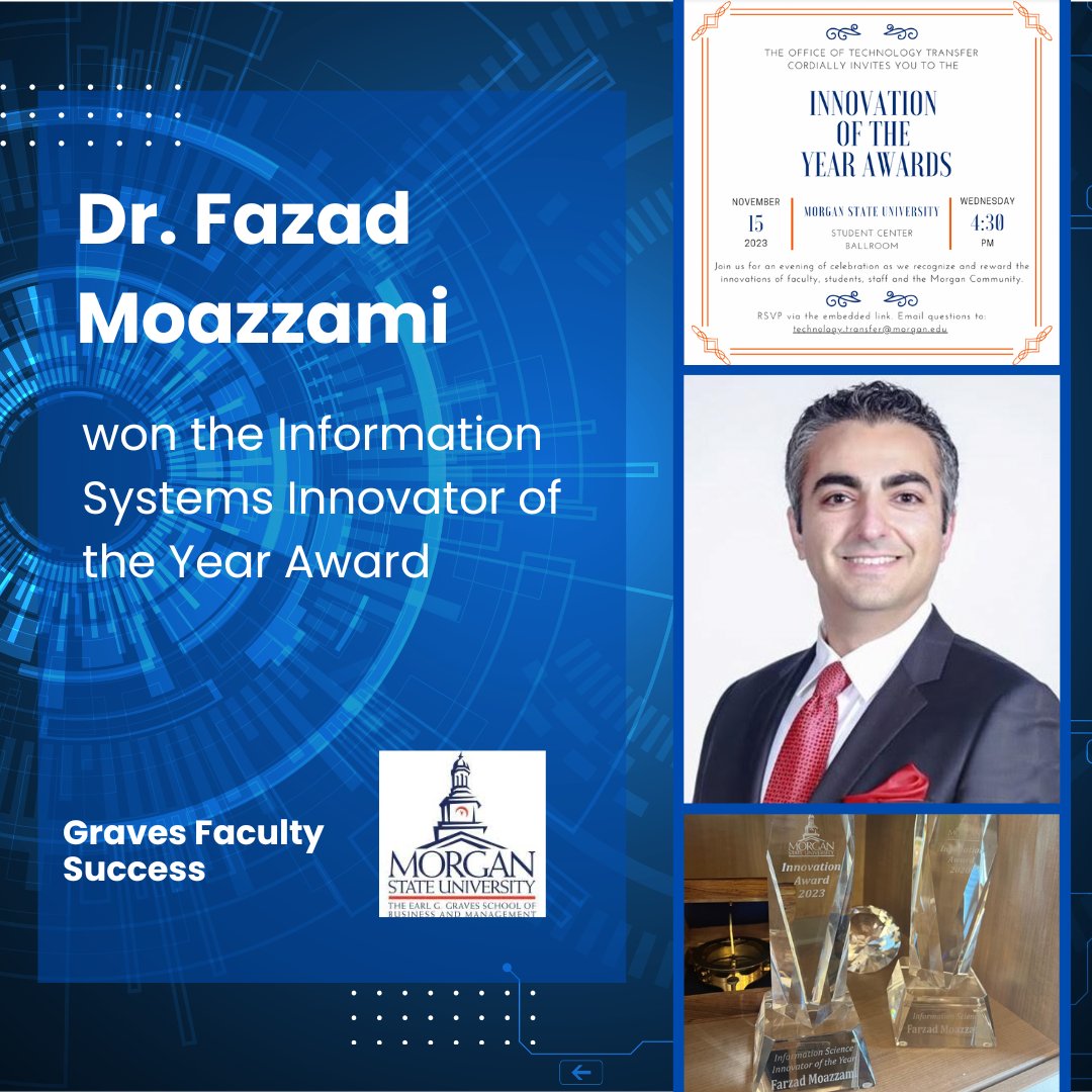 Congratulations to Dr. Farzad Moazzami, Associate Professor in the Department of Information Science and Systems at the Graves School of Business, on winning the Information Science Innovator of the Year Award! 

#GravesMasters #InformationSystems