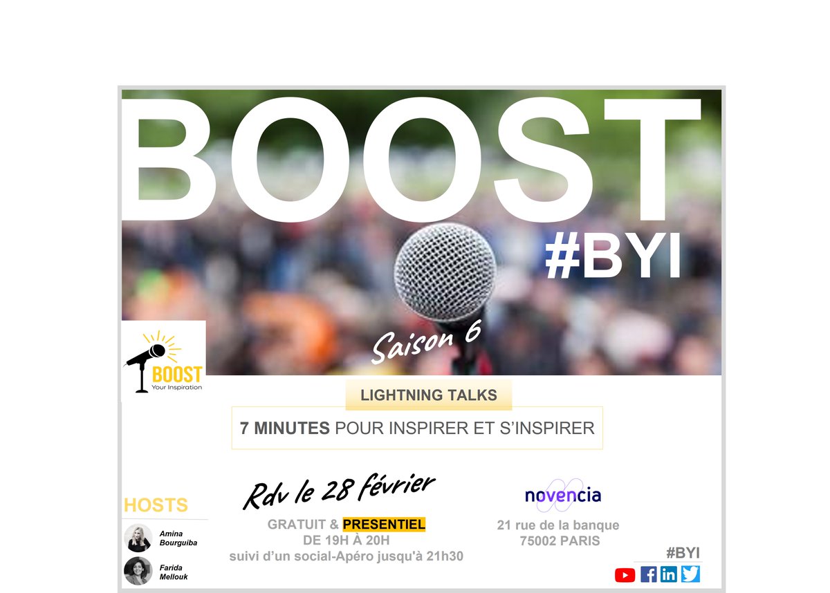𝐕𝐎𝐔𝐒 𝐍𝐎𝐔𝐒 𝐀𝐓𝐓𝐄𝐍𝐃𝐈𝐄𝐙 ?

RENDEZ-VOUS   #BYI en présentiel le 28 févr dès 19H, suivi d'un social apéro 🎈 dans les superbes locaux de <a href="/novencia/">novencia</a> 

Pour s'inscrire (seulement 50 places) : linkedin.com/events/byi-enp…

<a href="/FaridaMellouk/">Farida Mellouk</a> &amp; <a href="/amina_bourguiba/">Amina Bourguiba 💡</a>