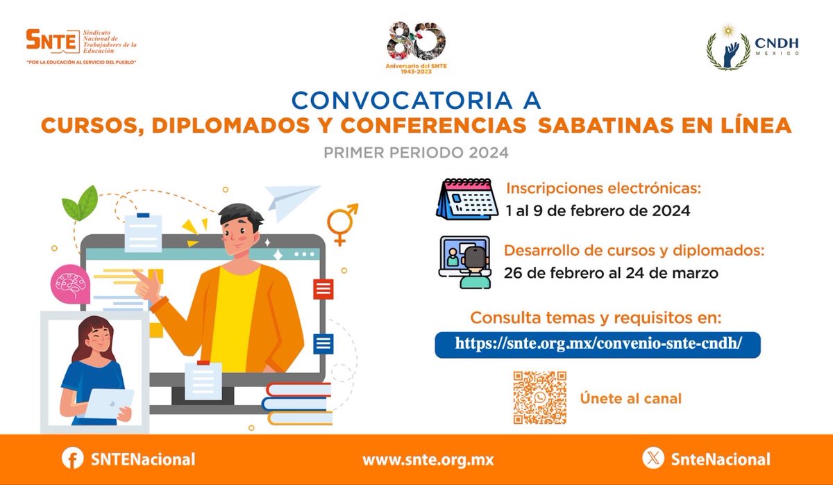IvanDesdeCDMX's tweet photo. #SNTEporLosDerechos 🕊️ 

‼️Recuerda‼️
El #9deFebrero vence el plazo para inscribirse a cursos✔️ diplomados✔️ y conferencias✔️ que el #SNTE 📚 y la @CNDH 🕊️ ofrecen al magisterio 👩‍🏫👨‍🏫 

‼️No te quedes fuera‼️
Regístrate✅ consulta temas✅ y requisitos✅
👉 https://t.co/a3W0k2nSYD https://t.co/G3TDHBdZQa