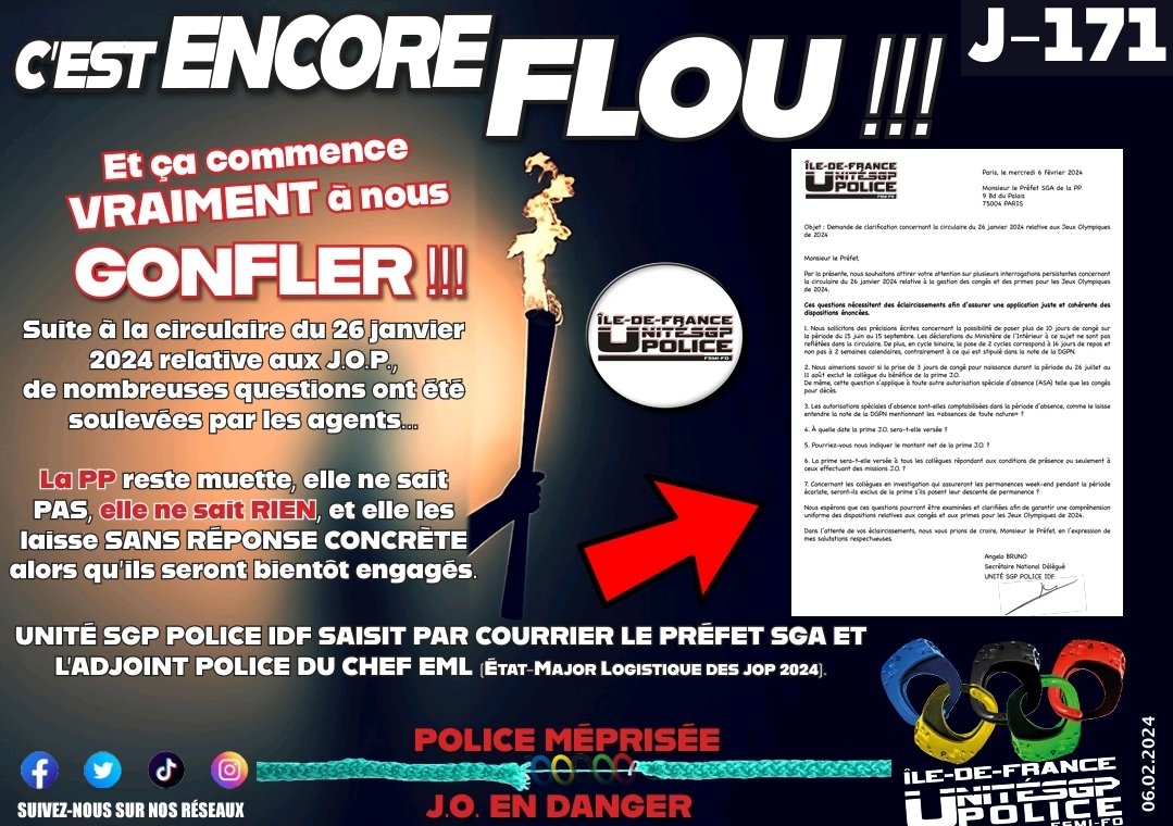 un1te_idf's tweet photo. JOP 2024 : 🅿️🅿️ MUETTE face aux COLLÈGUES INQUIETS...
UNITÉ SGP POLICE IDF le chef EML & le PRÉFET SGA❗️
#inquietudes #collegues #defendre #PP #muet #jeuxolympiques #unite #police https://t.co/q0uhQK2HqR