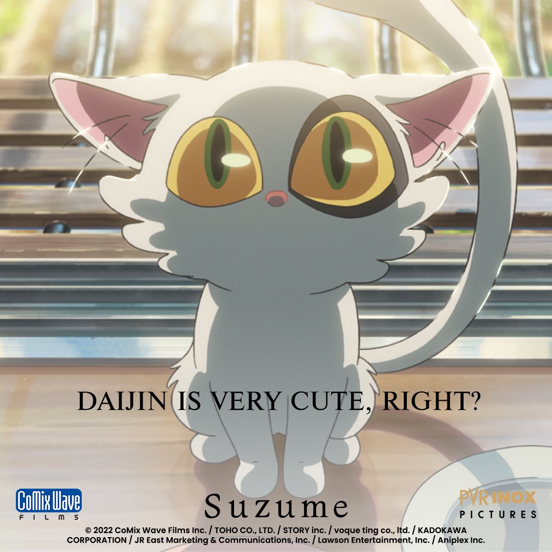 PicturesPVR's tweet photo. Join Daijin on a purr-fect adventure! 🐾 Wouldn't you love to follow his lead to the theaters?
Releasing at cinemas on Feb 9!
.
.
.
#SuzumeMovie #Anime #AnimeFans #IndianAnimeCommunity #AnimeIndia #MakotoShinkai #ComixWaveFilms #PVRINOXPictures https://t.co/1IZMaZJMn2
