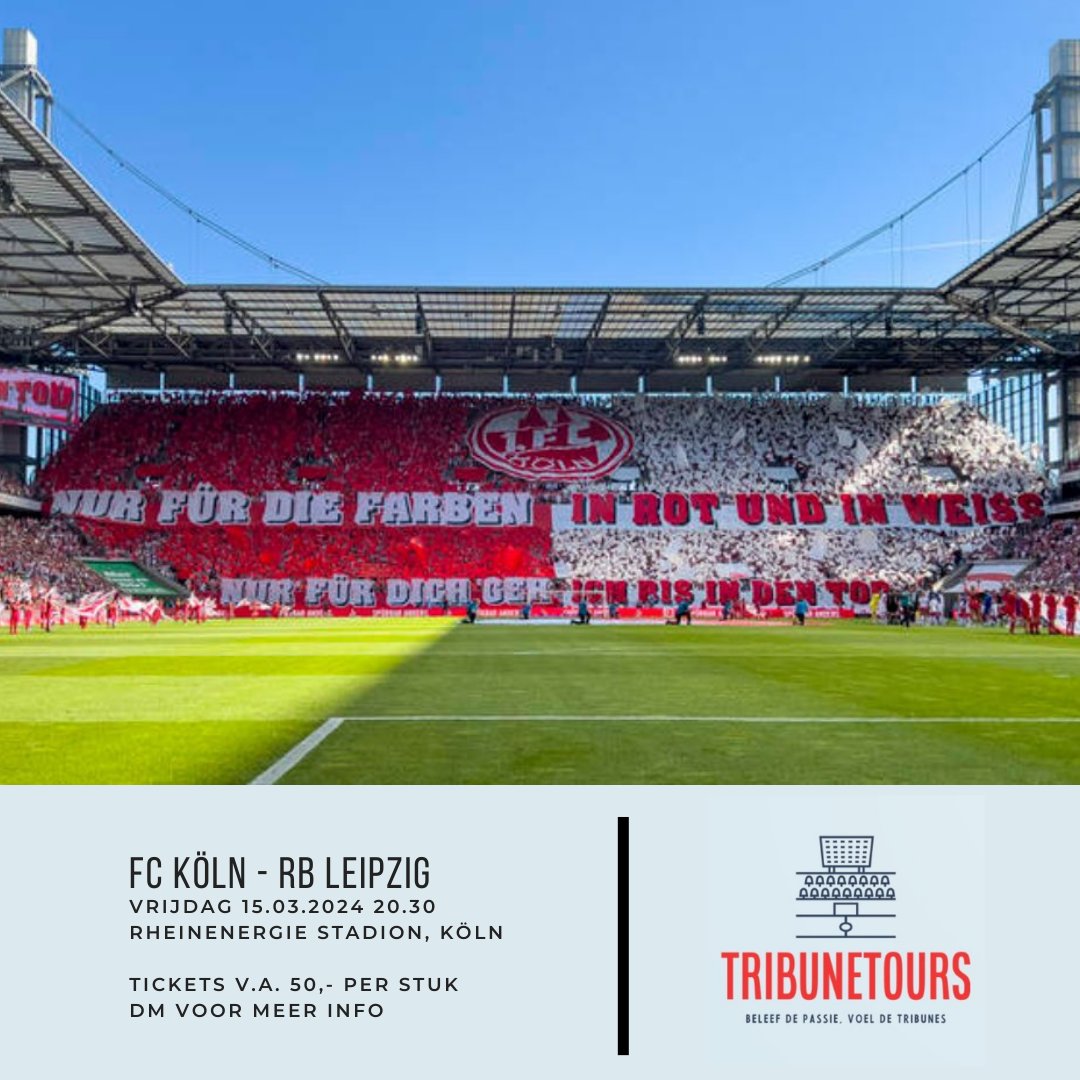 🇩🇪 FC Köln - RB Leipzig
📍 13.03.2024 21.00
🏟 Rheinenergie Stadion, Keulen
🎟 V.a. €50,- per stuk (Staan plaatsen beschikbaar)

DM voor meer info!

#grounhopping #rheinenergiestadion #fckrbl #fckoln #ffzeh #rbleipzig #Bundesliga
