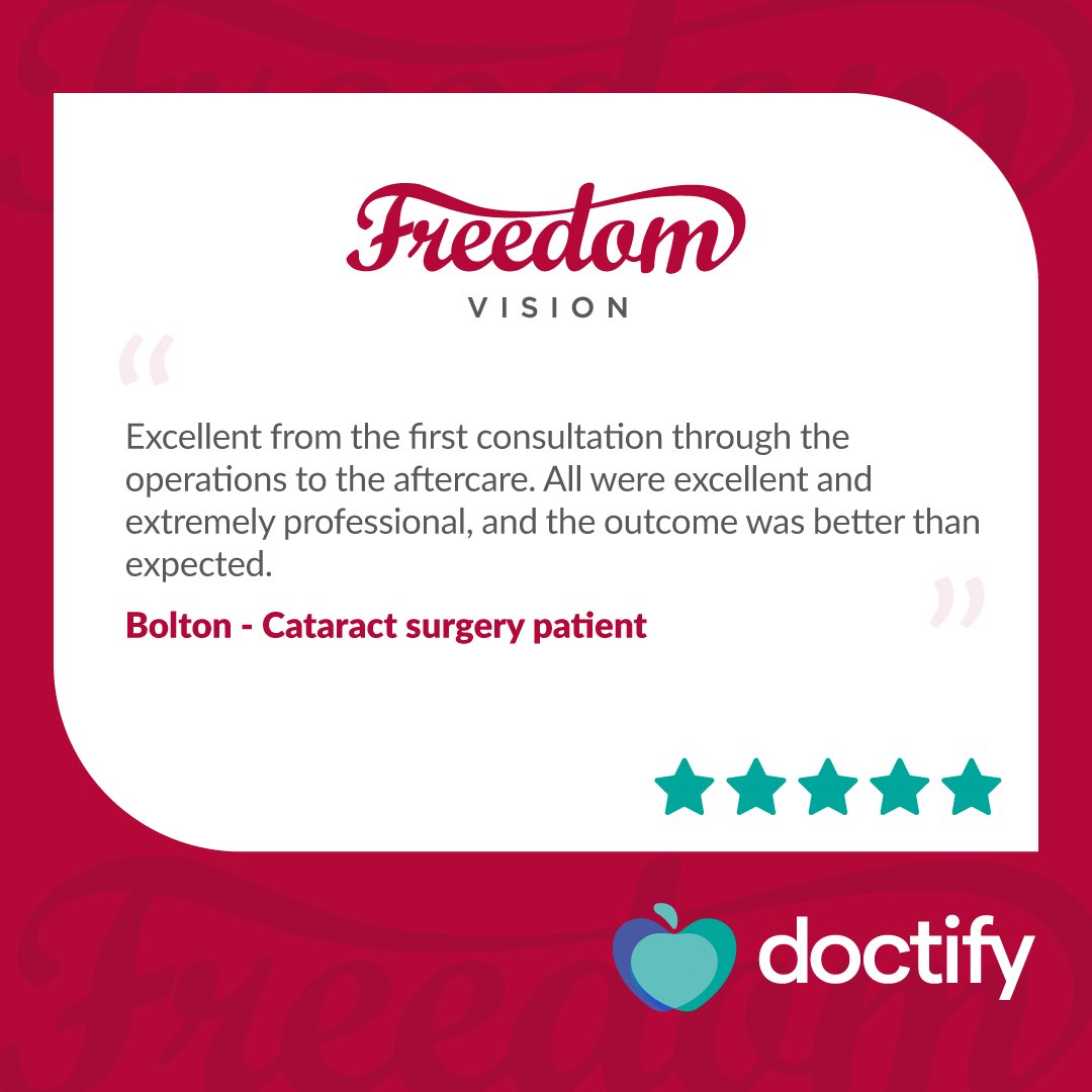 FreedomVisionUK's tweet photo. A patient who recently visited our clinic in Bolton has awarded us a five-star rating, describing our service as excellent. It’s fantastic to receive this feedback because our team is committed to giving every patient an experience worth sharing with others. https://t.co/K4KdnXWaeR