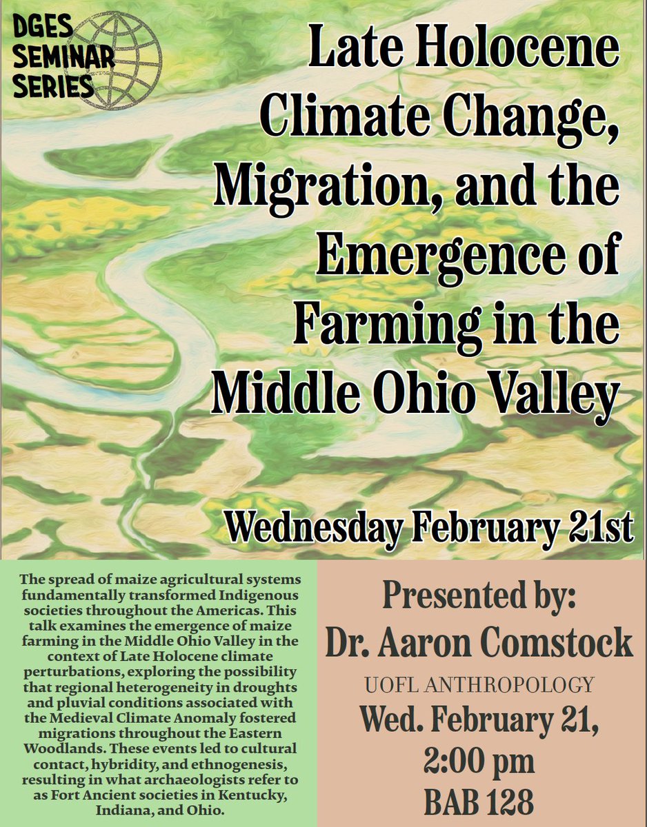 UofL Geographic and Environmental Sciences (@uoflgeo) on Twitter photo Our next <a href="/UofLGeo/">UofL Geographic and Environmental Sciences</a> seminar will feature Dr. Aaron Comstock of UofL Anthropology, who will speak on #ClimateChange #Migration #Farming in the Middle Ohio Valley #Anthropology #Archaeology Hope to see you there! Feb 21st at 2:00 pm in BAB128 Our next <a href="/UofLGeo/">UofL Geographic and Environmental Sciences</a> seminar will feature Dr. Aaron Comstock of UofL Anthropology, who will speak on #ClimateChange #Migration #Farming in the Middle Ohio Valley #Anthropology #Archaeology Hope to see you there! Feb 21st at 2:00 pm in BAB128