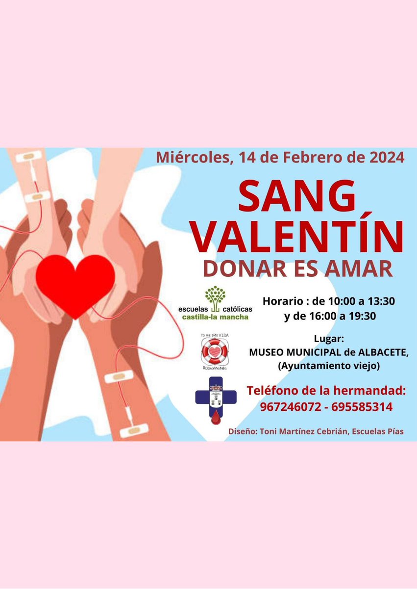 saa_feye's tweet photo. El Colegio Santo Ángel junto al resto de @ecatolicasclm presentan la II Edición de Sang-Valentín. De la mano de la Hermandad de Donantes de Sangre de Albacete @DonanteAlbacete 👉Donar es amar ❤️🩸 https://t.co/IkEFi4KcCc