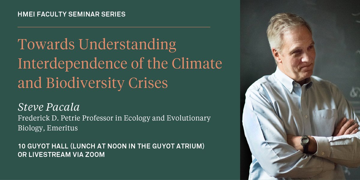 Professor Steve Pacala will present “Towards Understanding Interdependence of the #Climate and #Biodiversity Crises” TODAY at 12:30 p.m. for our first spring ’24 HMEI Faculty Seminar. 🔗 environment.princeton.edu/event/towards-…