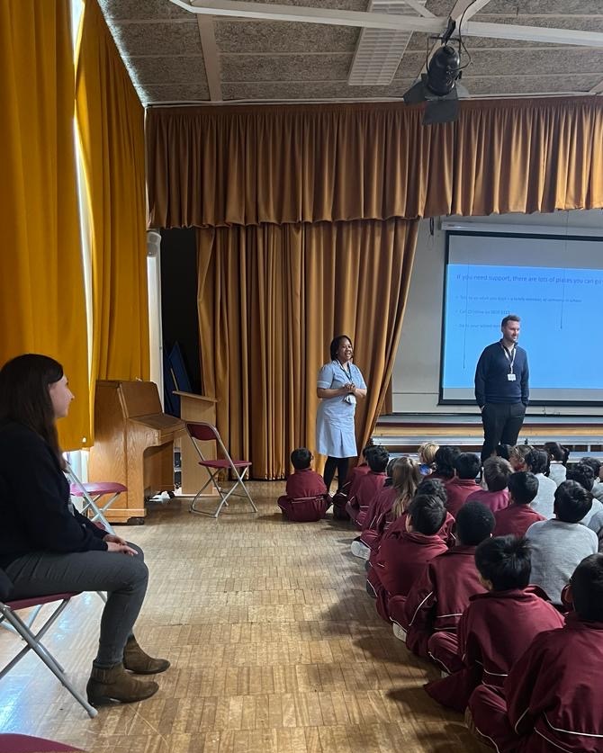 HarrowNursing's tweet photo. It's #ChildrensMentalHealthWeek and yesterday, Harrow School Nurses were with @MindinHarrow  @WestLodgeSchool who delivered two assemblies for KeyStage 1 and KeyStage 2 pupils. Great learning on emotions, what to do with worries and who to speak to #MyVoiceMatters #harrow0to19 https://t.co/4ltTgVUITk