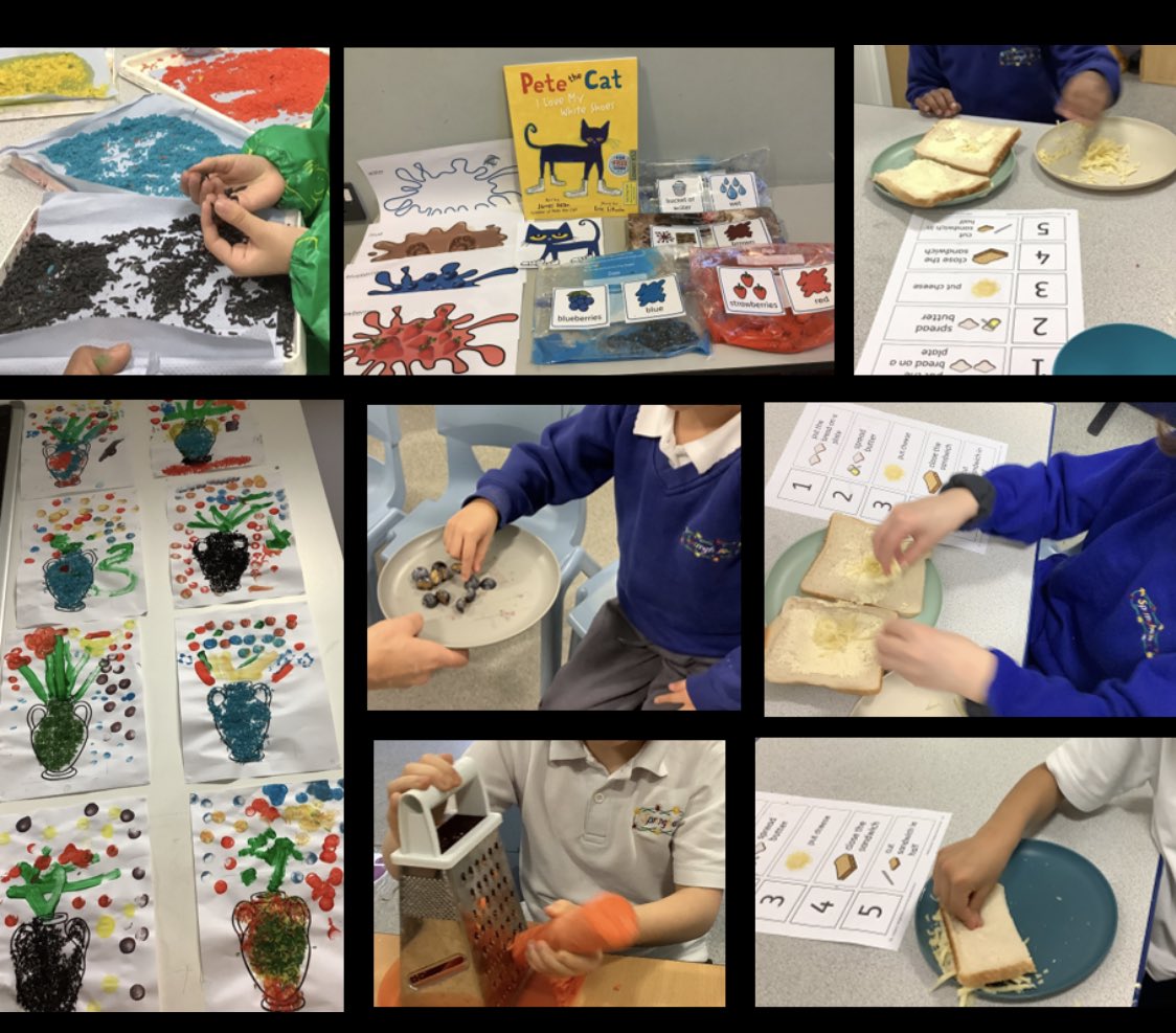 In Cedar class we have been doing lots of learning linked to our DT topic of exploring food.
We have been exploring food as part of our literacy stories ; to help us follow instructions ; as part of our science 'plants' topic and our termly topic of colours.