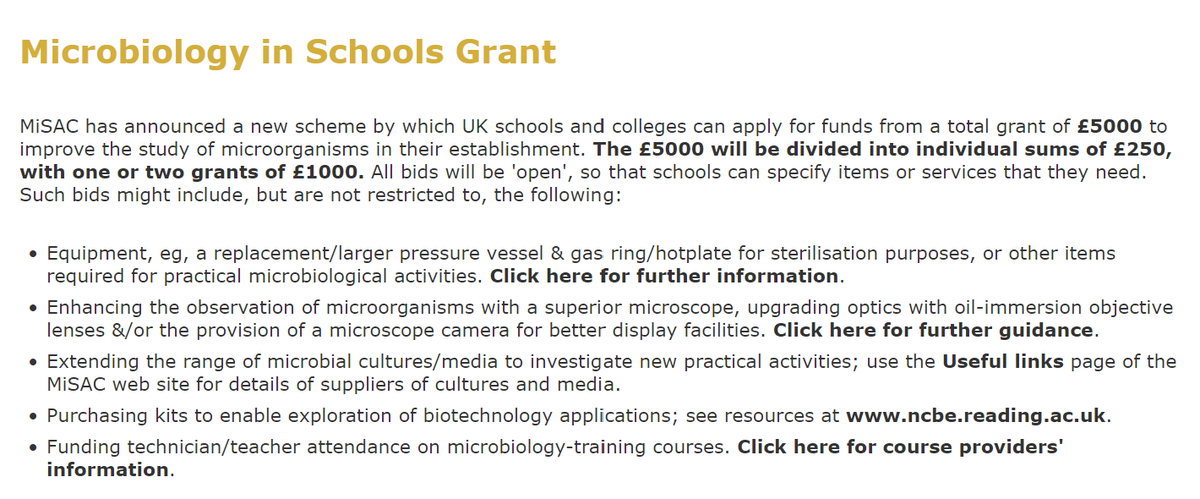 We have a new grant available to support Microbiology activities in schools across the UK. Our awards range from £250 to £1000 per application. Check out our webpage to find out more details: misac.org.uk/microbiology-g…