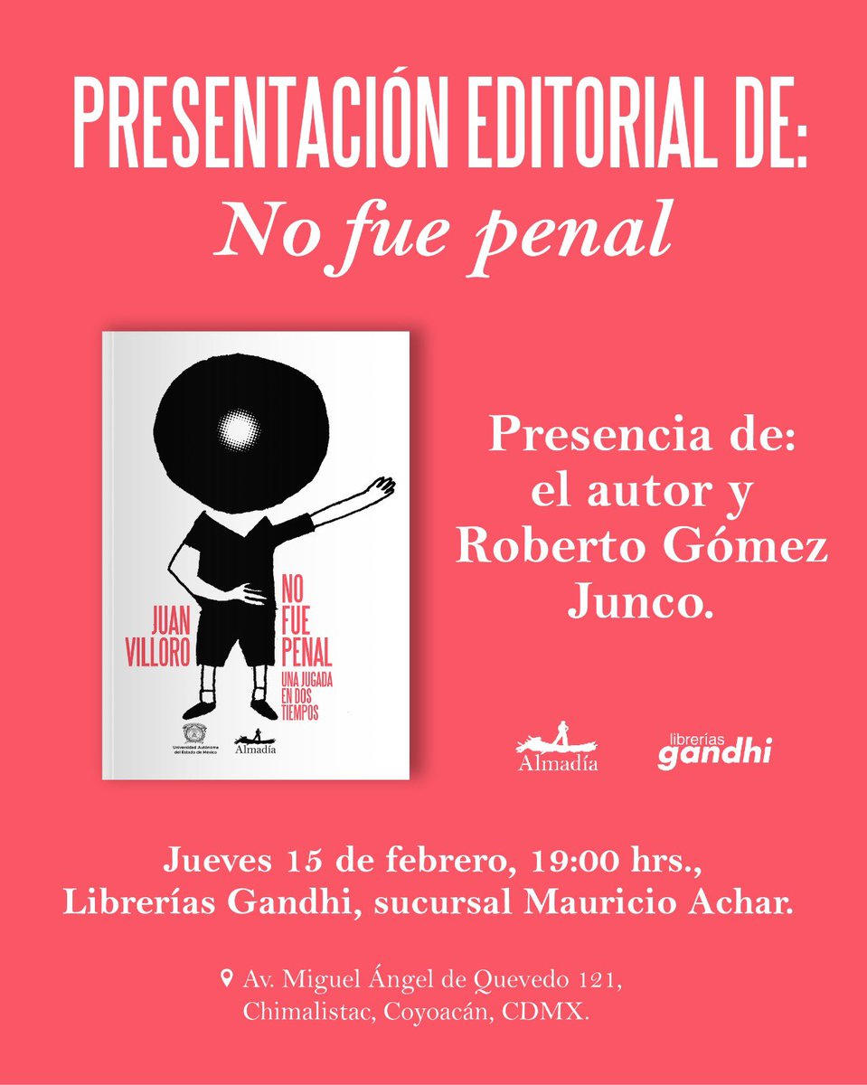El gran Roberto Gómez Junco me acompañará en la cancha de @LibreriasGandhi Futbol y literatura ⚽️📚 📍Jueves 15 de febrero/ 7pm