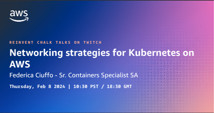 Don't miss this!  ICYM my chat talk at #ReInvent2023 on Networking strategies for Kubernetes on AWS we're doing a repeat of it live on #twich. Get ready to dive into Amazon VPC CNI, IPv6, VPC Lattice, and more! 

Can't wait to see you there!

 #aws #networking #containers #eks