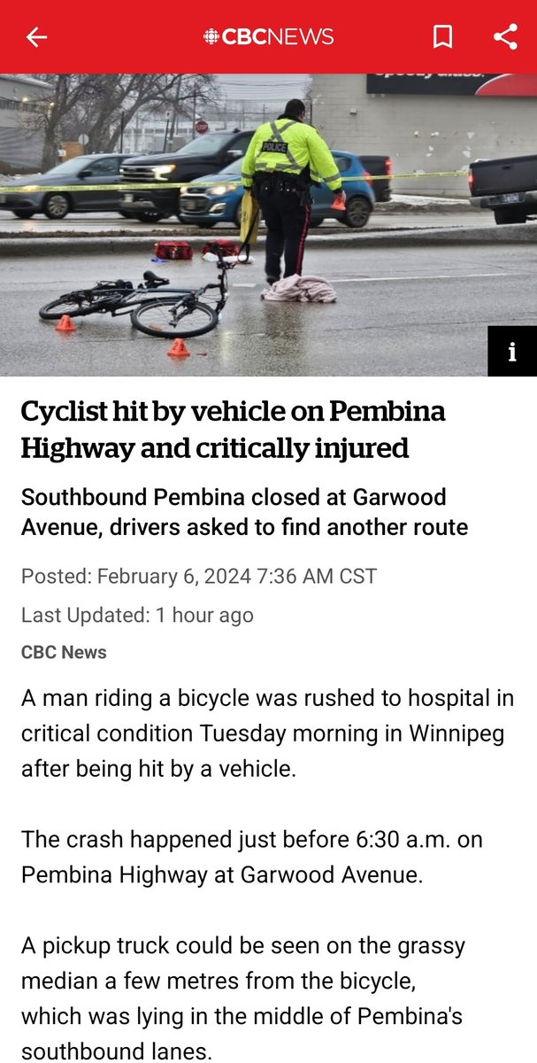 A cyclist was hit by a person driving a pickup truck this morning. This stretch of road has an unprotected bike lane.

We hope they make a full recovery and we intend to continuing to advocate for safe infrastructure so people can get where they need to go safely.