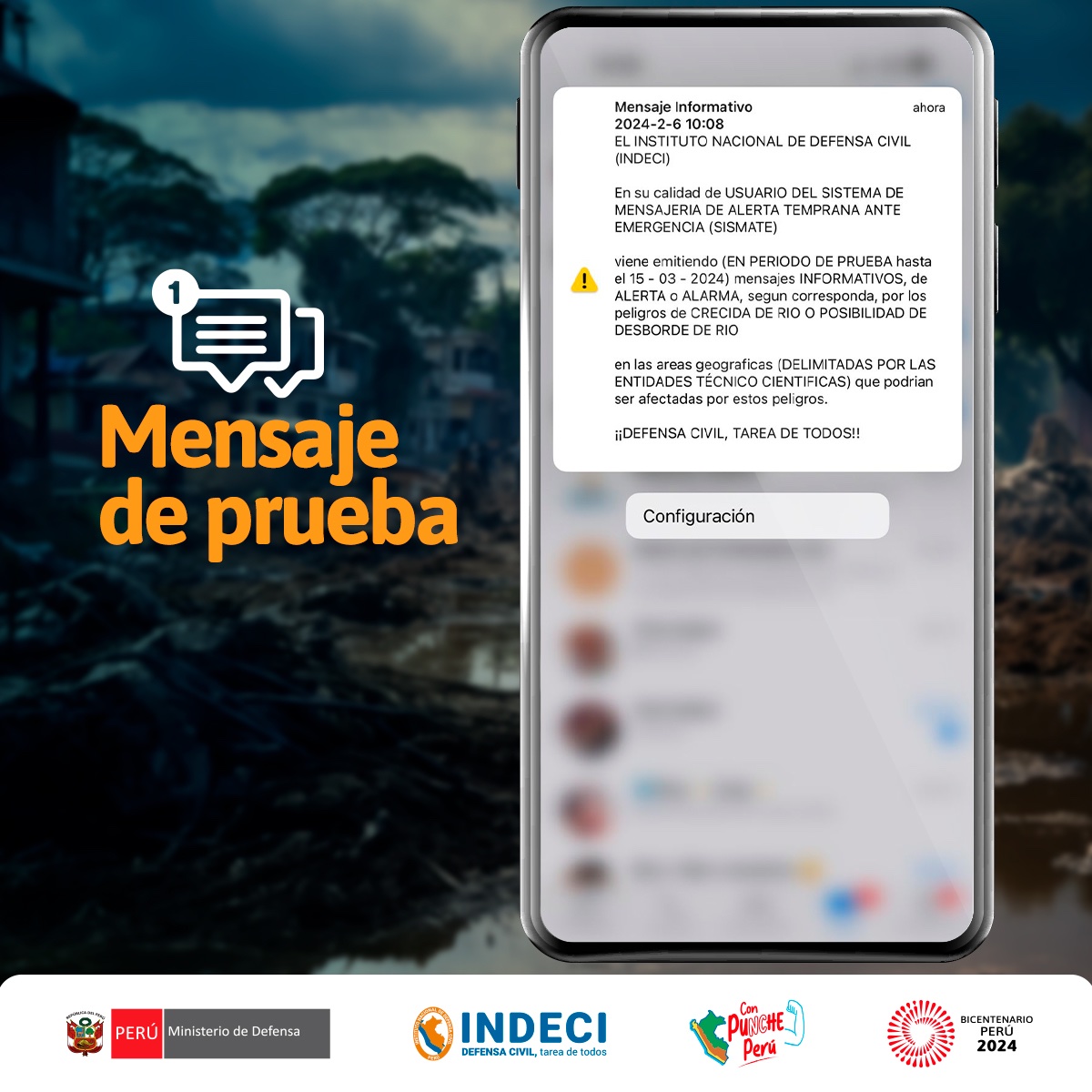 🔴Hoy | En su calidad de usuario del #SISMATE, el #INDECI realizó la primera prueba, las cuales se estarán ejecutando hasta el 15 de marzo (1/2)
