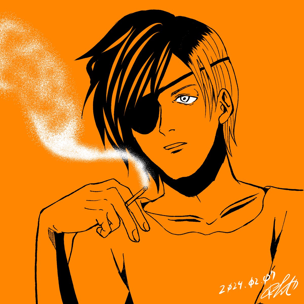 eyepatch cigarette solo short hair holding cigarette holding smoking  illustration images