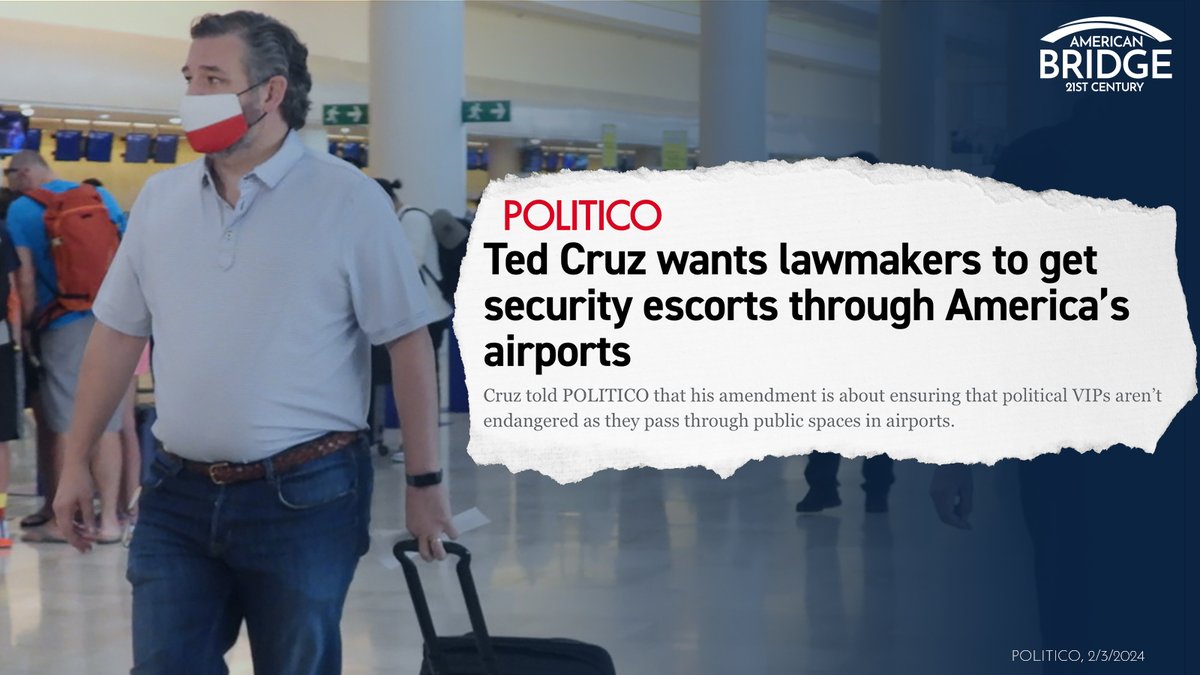 American_Bridge's tweet image. A security escort wouldn’t help @TedCruz blend in when he’s sneaking off to Cancun during states of emergency. #TXPolitics