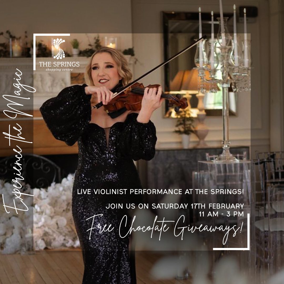 SpringsShopping's tweet photo. Experience the magic! Join us on the 17th  February,  11am-3pm, for a beautiful performance by one of the UK's top violinists. 🎻✨

You can also enjoy free chocolates whilst watching the show!

#freeperformance #valentinesday https://t.co/gNLVp2C4De