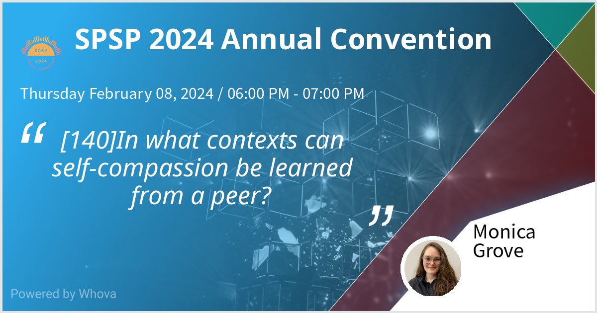 Monica Grove (@m_grove_) on Twitter photo Excited to share some early findings from my MA research <a href="/AttitudesLab/">Self-Attitudes Lab</a> on #SelfCompassion and #SocialCognition at #SPSP2024!
đ Thursday, February 8
đ 6:00 - 7:00 pm
đSails Pavilion Poster Area
<a href="/UWaterloo/">University of Waterloo</a> <a href="/uwaterlooARTS/">UWaterloo Arts</a> <a href="/UwaterlooPsych/">UWaterloo Psychology</a> <a href="/SPSPnews/">Society for Personality and Social Psychology</a> Excited to share some early findings from my MA research <a href="/AttitudesLab/">Self-Attitudes Lab</a> on #SelfCompassion and #SocialCognition at #SPSP2024!
đ Thursday, February 8
đ 6:00 - 7:00 pm
đSails Pavilion Poster Area
<a href="/UWaterloo/">University of Waterloo</a> <a href="/uwaterlooARTS/">UWaterloo Arts</a> <a href="/UwaterlooPsych/">UWaterloo Psychology</a> <a href="/SPSPnews/">Society for Personality and Social Psychology</a>