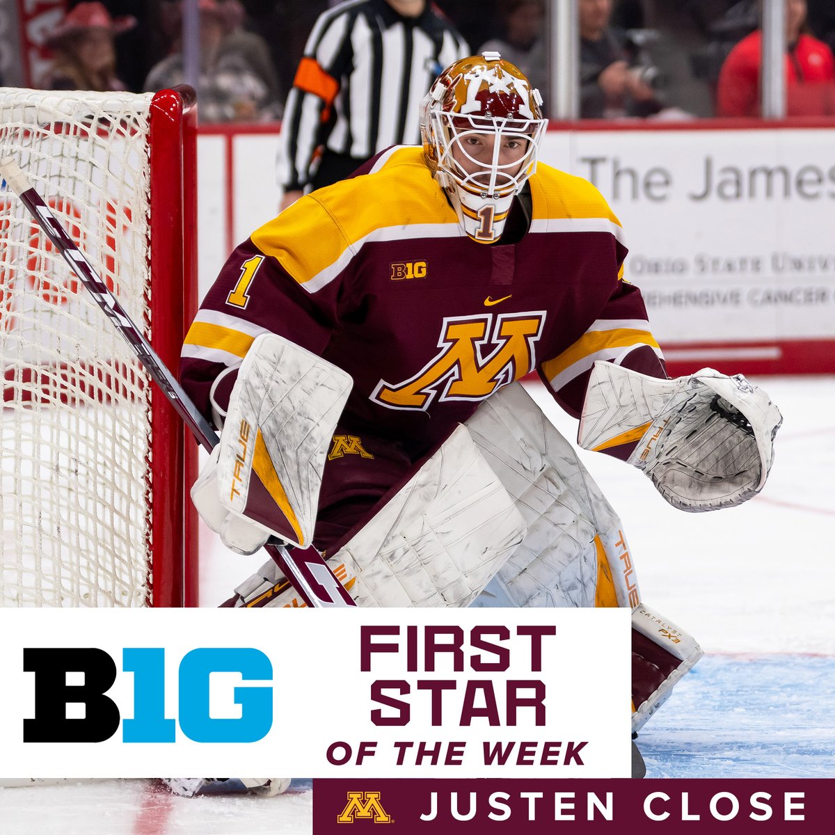 After stopping 62-of-64 shots in the #BorderBattle, Justen Close has been named @B1GHockey's first star of the week! ⭐️

📰: z.umn.edu/99yx