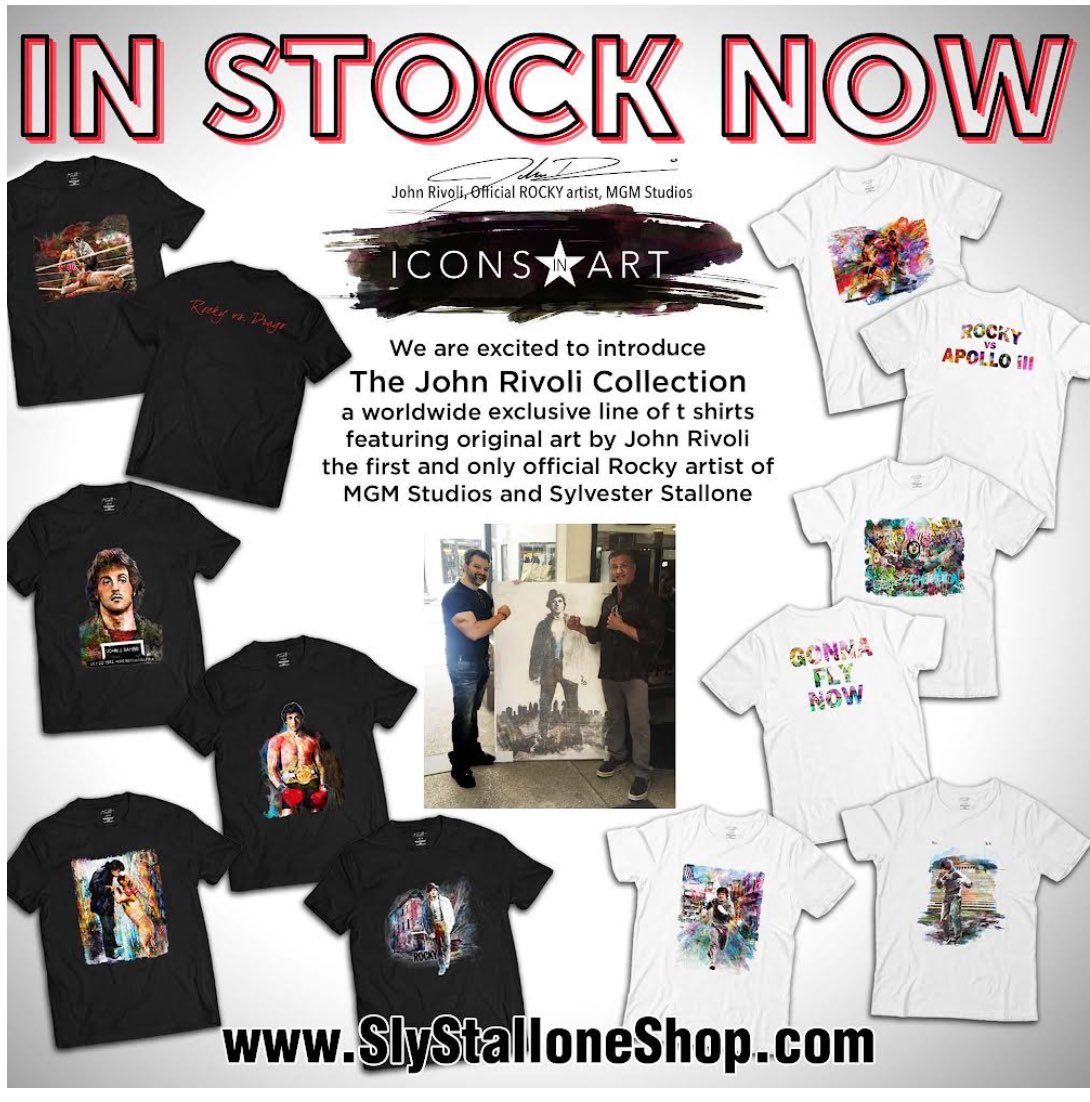 The John Rivoli Collection is finally here! Exclusive only to the Sly Stallone Shop!  John Rivoli is the first and only Official ROCKY Artist of MGM Studios and Sylvester Stallone since 2019 #sylvesterstallone #slystallone #rocky #rockybalboa #rambo #boxing #art #painting