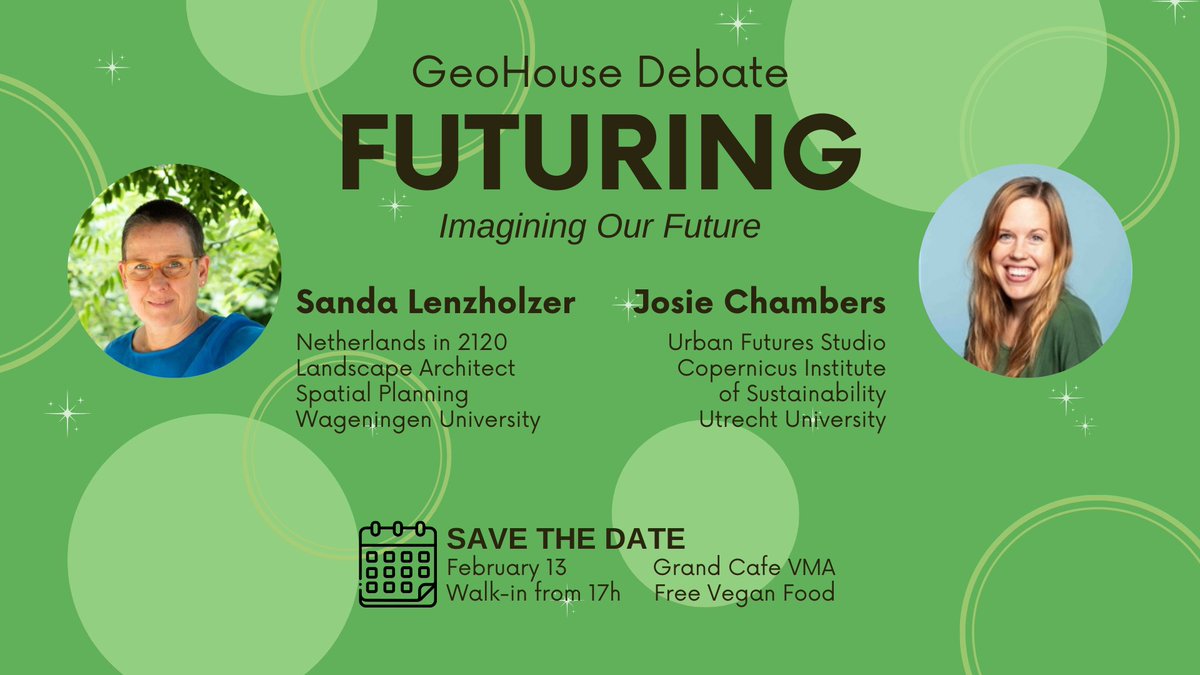 REMINDER
GeoHouse Debate on Futuring ft. prof. dr. Sanda Lenzholzer (WUR) &amp; dr. Josephine Chambers (UU)

As Einstein said: “I’m more interested in the future than in the past, because the future is where I intend to live.”

Are you, too?
February 13th. VMA Grand Cafe. 5-7pm.