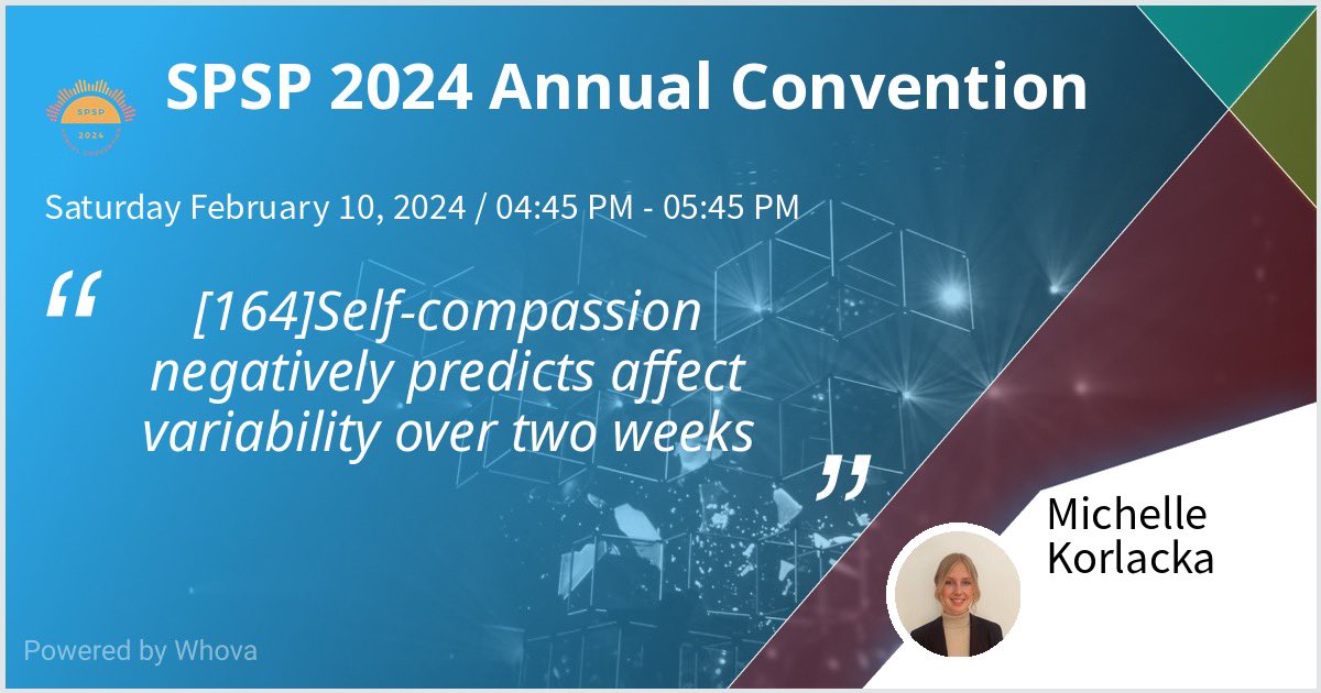 Does #SelfCompassion promote emotional balance? Come by to learn more about #SelfCompassion and its relation to affect variability at #SPSP2024!

📆 Sat, Feb 10
🕚 4:45 - 5:45 pm
📍Sails Pavilion Poster Area

@AttitudesLab @UwaterlooPsych @UWaterloo @uwaterlooARTS @SPSPnews