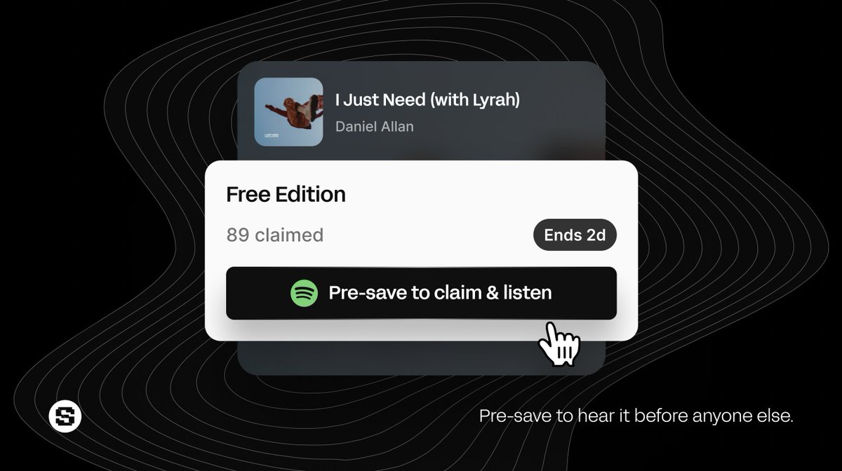 NEW FEATURE

Pre-save a song -&gt; unlock early listen and free collectible 🔓

• Artists boost their streaming and capture all the fan data.
• Fans hear it before anyone else.

The definition of a win-win.

Here’s how it works 👇