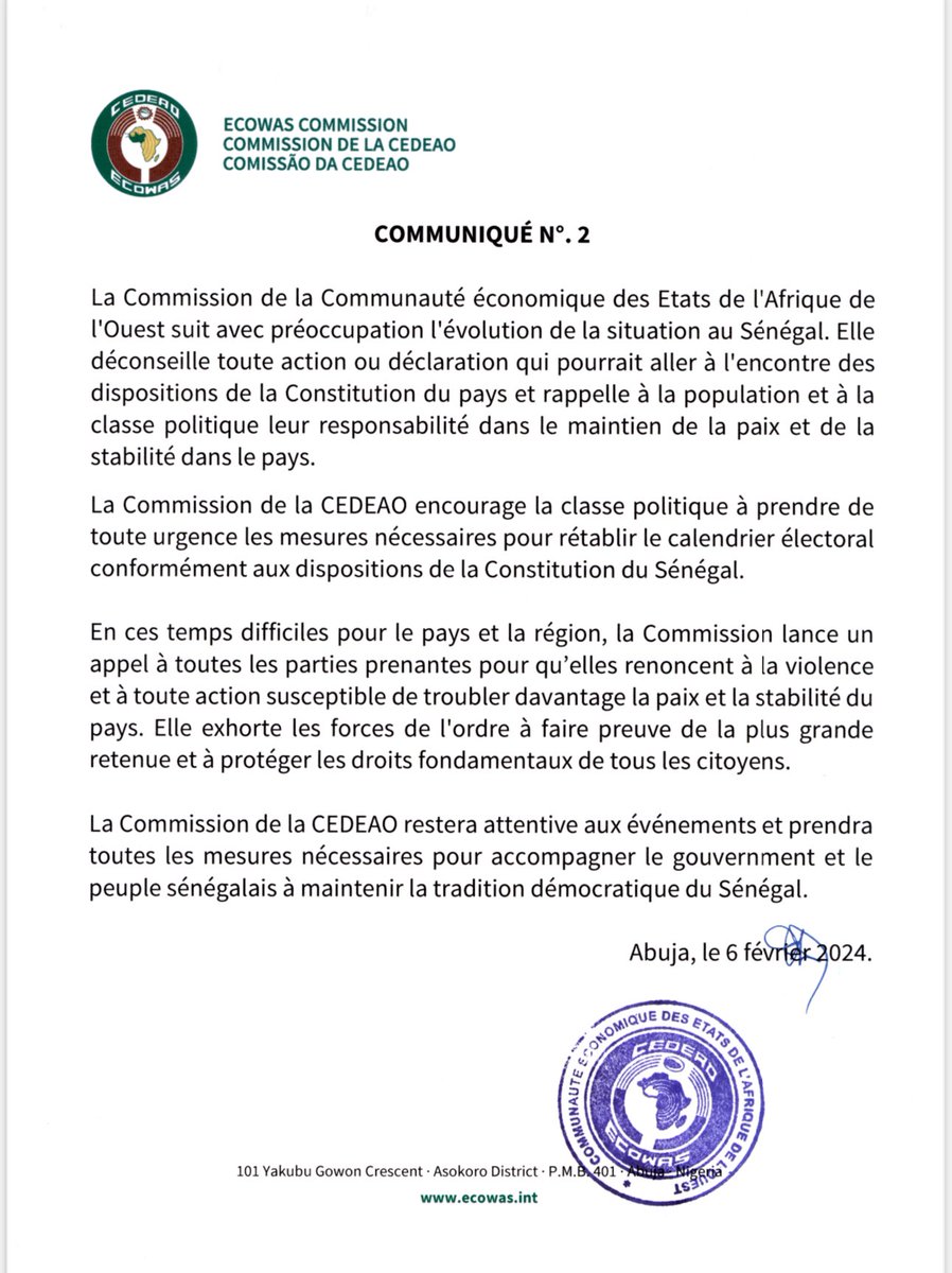 Communiqué de la CEDEAO