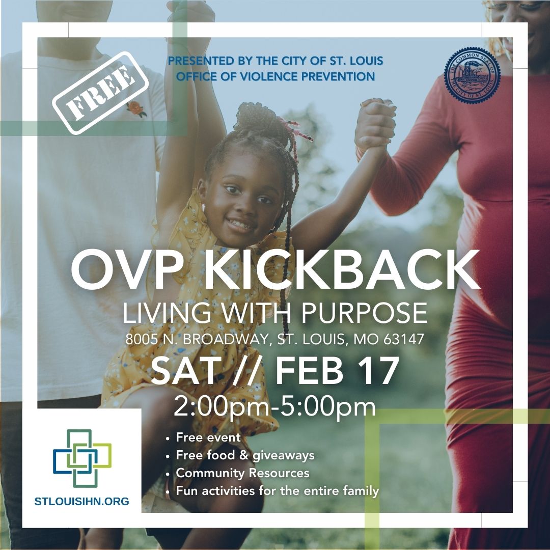 STL_IHN's tweet image. Join us for the February OVP Kickback on SAT, 2/17, 2pm-5pm at Living with Purpose, 8005 N. Broadway, St. Louis, 63147.
 
This FREE event with music, entertainment, family friendly activities, and gun safety resources. Stop by our table!

 #3StepsBack #DPS #OVPKickback #Reentry