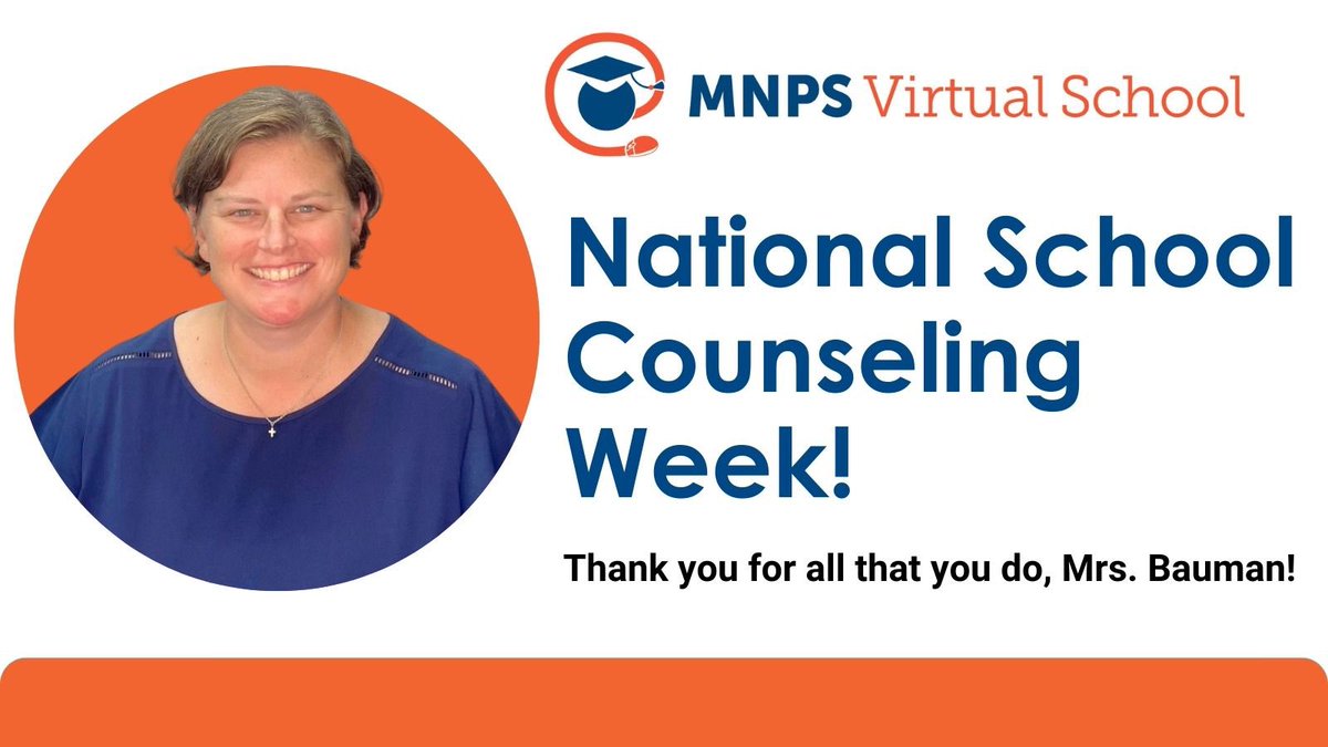 School Counselors play a vital role in student success. MNPS Virtual is eternally grateful for the dedication of our amazing School Counselor Mrs. Joy Bauman, this week we celebrate you!