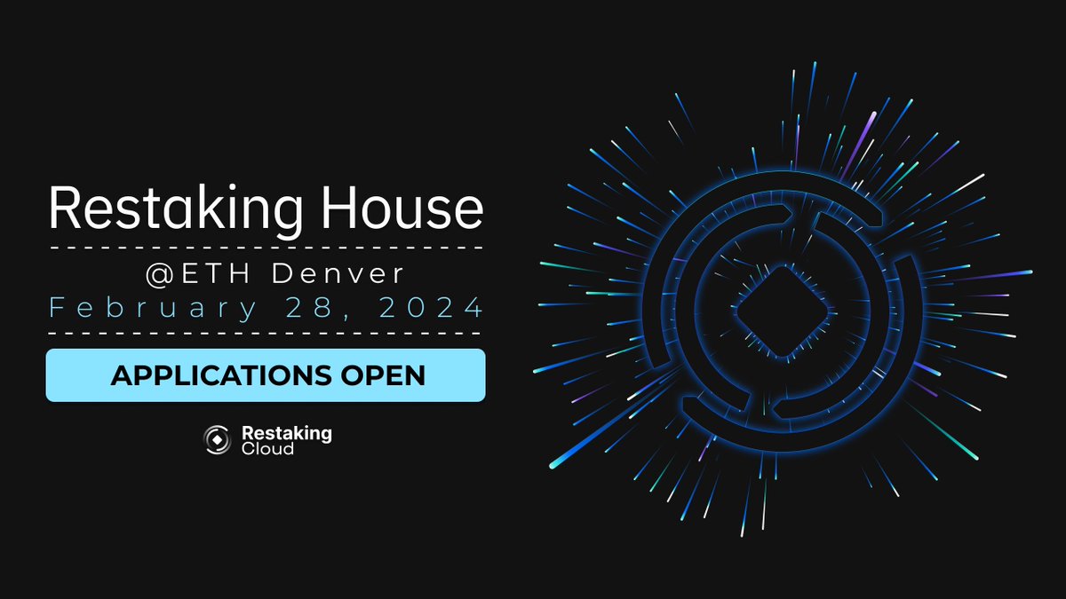 Restaking Cloud (@restakingcloud) on Twitter photo We are hosting the Restaking House at <a href="/EthereumDenver/">ETHDenver 🏔🦬🦄</a>
All are welcome to apply to join or speak.
lu.ma/6jz2vxfz We are hosting the Restaking House at <a href="/EthereumDenver/">ETHDenver 🏔🦬🦄</a>
All are welcome to apply to join or speak.
lu.ma/6jz2vxfz