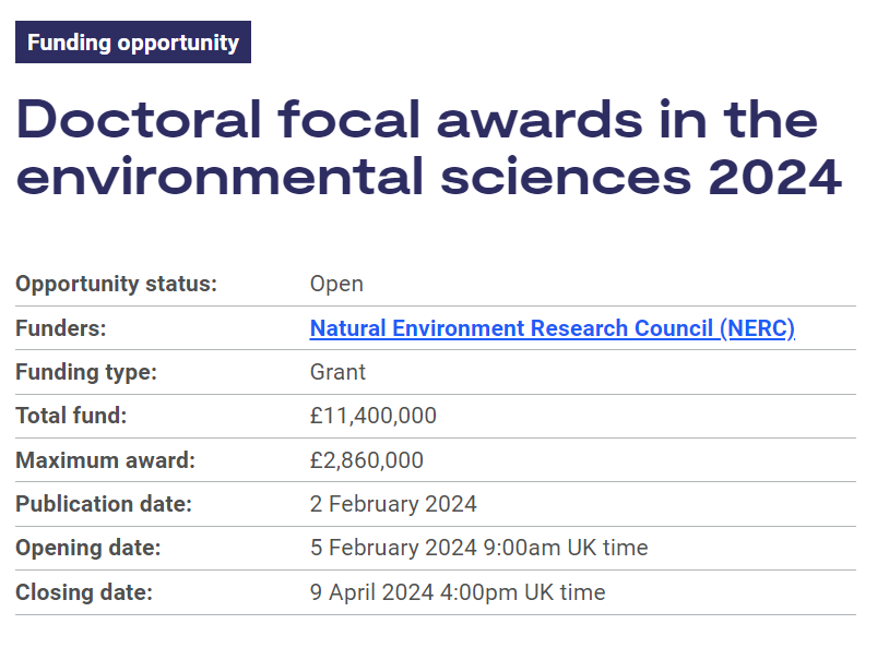 Natural Environment Research Council (@nercscience) on Twitter photo Apply for funding to deliver a challenge-led doctoral focal award to address priority or emerging training needs within the environmental sciences.
The new awards form part of <a href="/UKRI_News/">UK Research and Innovation</a>'s transition to collective talent funding.
Find out more: orlo.uk/VFLXn Apply for funding to deliver a challenge-led doctoral focal award to address priority or emerging training needs within the environmental sciences.
The new awards form part of <a href="/UKRI_News/">UK Research and Innovation</a>'s transition to collective talent funding.
Find out more: orlo.uk/VFLXn