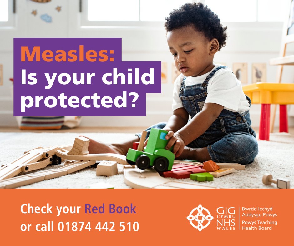 Cases of Measles are increasing in the UK. Measles can be a very serious disease and cause severe, even life threatening complications. Make sure your child is protected – it is never too late to catch up! More information: pthb.nhs.wales/staying-health…