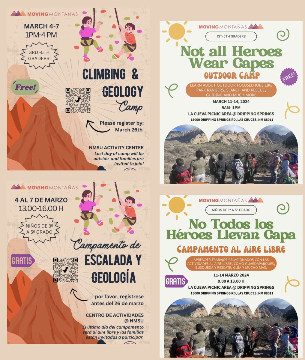Our friends at Friends of the Organ Mountains-Desert Peaks invites the community to their spring break camps for youth to enjoy the great outdoors.
Registration is now open and can be found on the website!  organmountainsdesertpeaks.org/moving-montana…
#boostntw