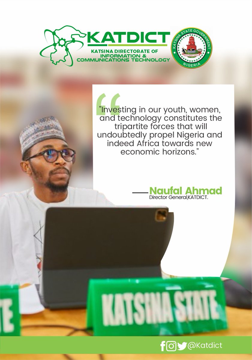 katdict's tweet photo. "Investing in our youth, women and technology constitutes the tripartite forces that will undoubtedly propel Nigeria and indeed Africa towards new economic horizons."

- @9aufal
Director General, KATDICT https://t.co/Mf1uwTh20X
