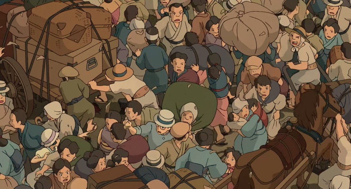 blauechapter's tweet photo. Ghibli ไม่ใช่แค่ตัวละครหญิงดีนะ ฉากฝูงชนวิ่งหนีในเหตุการณ์แผ่นดินไหวปี 1923 ใน The Wind Rises แค่ 4 วินาทีใช้เวลาสร้าง 1 ปี 3 เดือนทั้งหมด วาดด้วยมือ ทีมแอนิเมเตอร์ตั้งใจมาก เพราะคนนับล้านได้รับผลกระทบในช่วงสงคราม ชีวิตของมนุษย์ทุกคนควรได้รับการเคารพ ไม่ใช่ทำร่างโคลนนิ่งด้วยคอม https://t.co/wqOKz5h6um