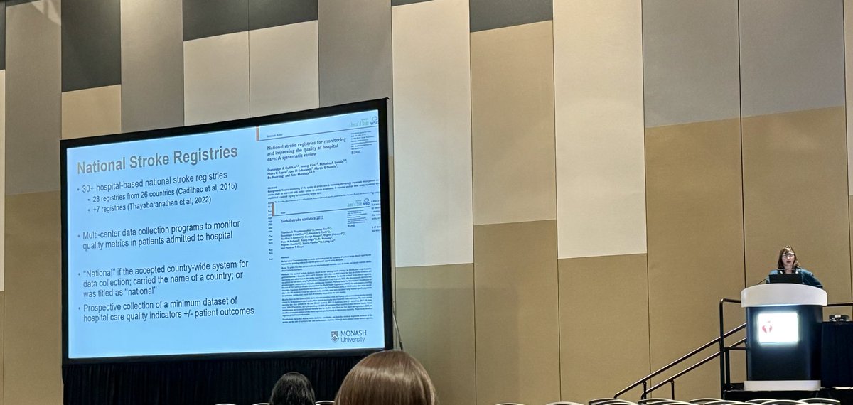 StrokeAus's tweet image. #ISC2024 …fabulous talk from Prof Dominique Cadilhac on stroke registries and AuSCR…Gold!!! ⁦@strokefdn⁩ ⁦@AusStroke⁩.