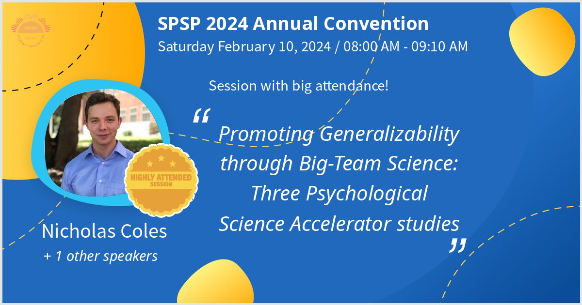 One of my favorite parts about #SPSP2024 is meeting collaborators -- both old and new.

Come stop by to see what we've been up to in the world of big team science. 

Apparently the session will be 'highly attended' despite being at 8 AM on the last day? We'll see about that! 😅