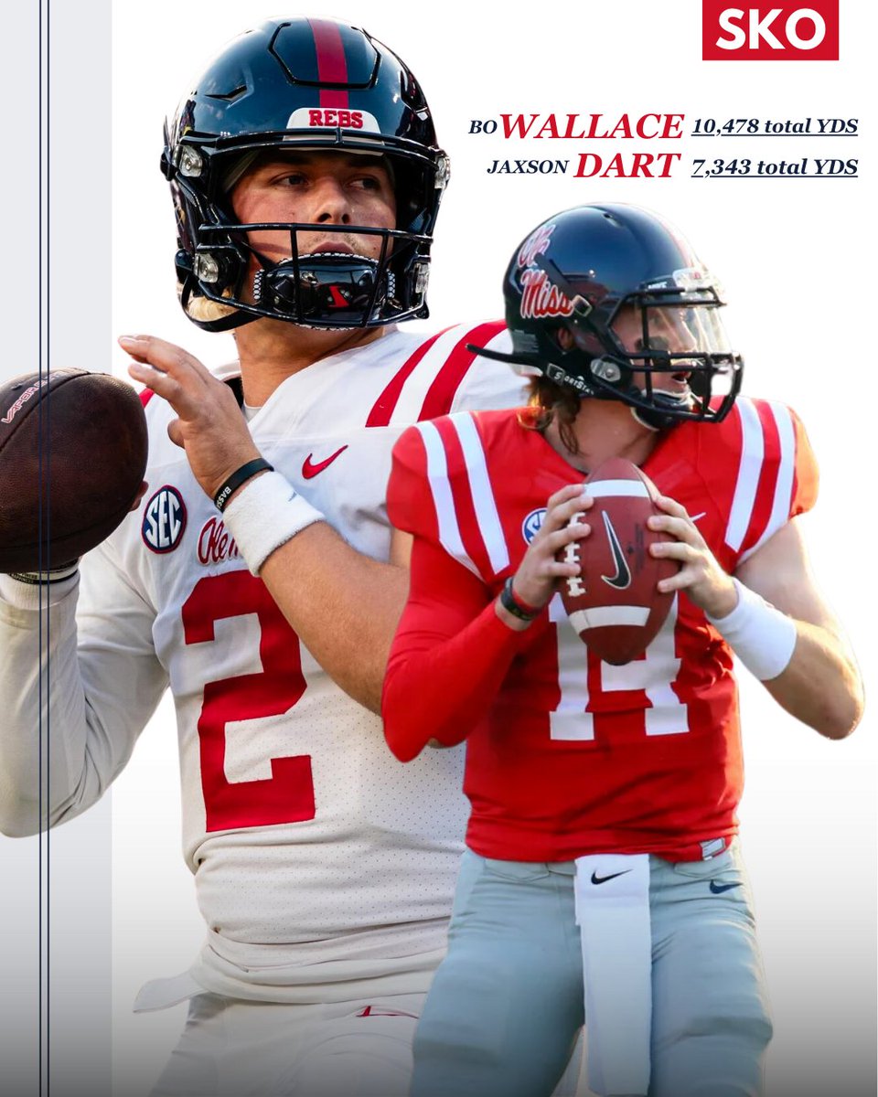 SkoRebsNews's tweet photo. Will Jaxson Dart pass Bo Wallace as the All-Time total offensive yards leader in 2024?

#lastdance2024 https://t.co/DqBcLM5v69