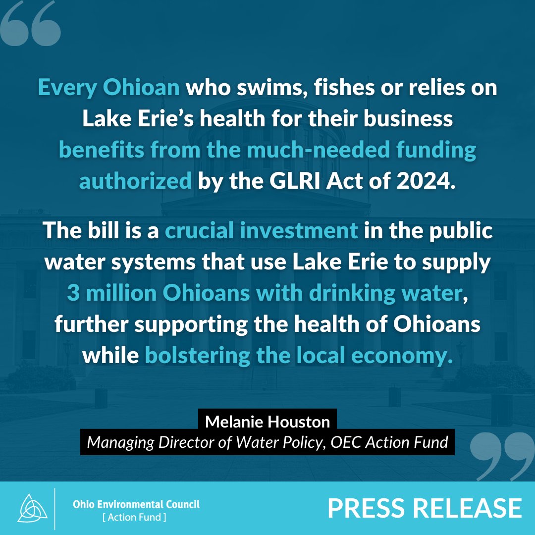 OECActionFund's tweet image. Today, lawmakers introduced bipartisan federal legislation to reauthorize the Great Lakes Restoration Initiative. The #GLRI Act of 2024 will invest up to $500M annually in the #GreatLakes by restoring habitat, cleaning pollution, reducing runoff &amp;amp; managing invasive species.