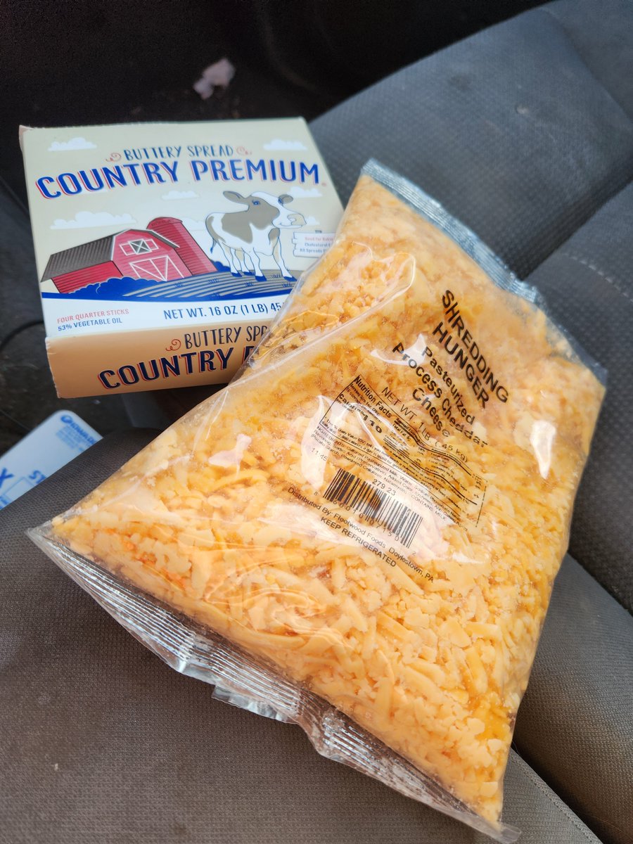 Midwestern America is a strange place. 

On mywalk today, I found a box of butter and shredded cheddar in two different locations, none of the nearby houses lost groceries, so I took them.

Still perfectly fine too! Undamaged, unopened, and still cold!