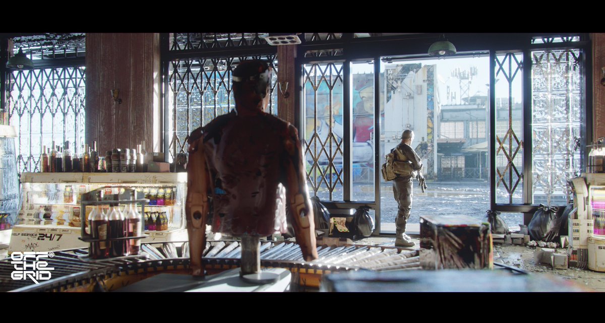 playoffthegrid's tweet photo. As you take a short rest from the swarm of bullets flying above your head, why not indulge in some shopping! Check out these new conceptual artworks created by our dev team, showcasing what a store interior will look like in Little Kyiv.  

#BattleRoyale #UnrealEngine5 #OfftheGrid #PC #PS5 #Xbox