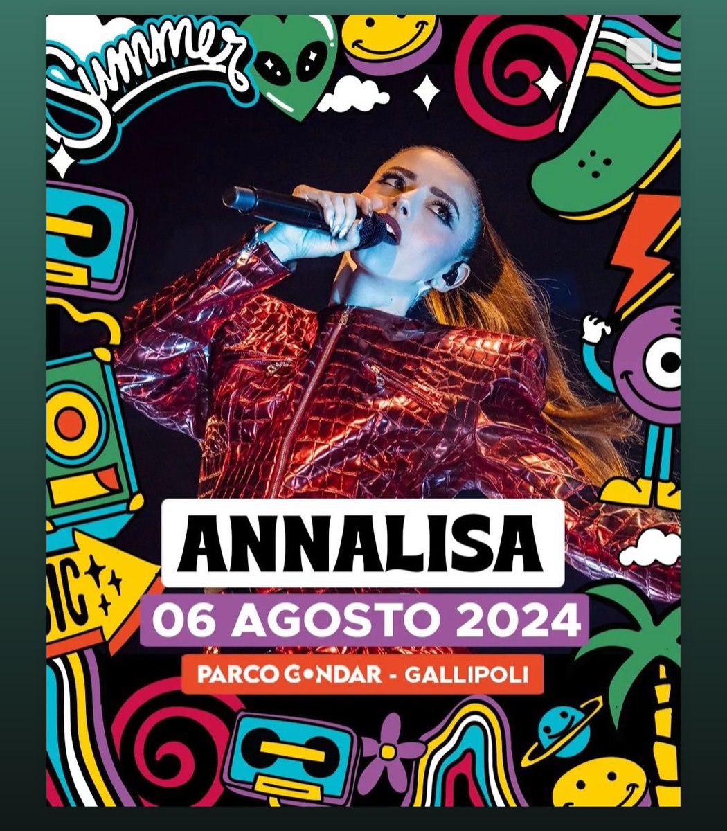 POISONDJ's tweet photo. Il 6 Agosto Annalisa sarà live al #ParcoGondarGallipoli #Sanremo24 #salento https://t.co/My5LVANYQb
