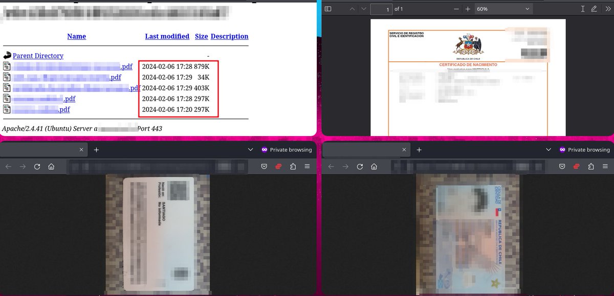 V3n0mStrike's tweet image. Institución educativa en 🇨🇱Chile expone información confidencial de al menos 553 personas en un #opendir, incluyendo cédulas de identidad (ambas caras), certificados de estudio y nacimiento. Lo más grave es que esta info. es accesible para cualquiera, mediante una simple búsqueda…