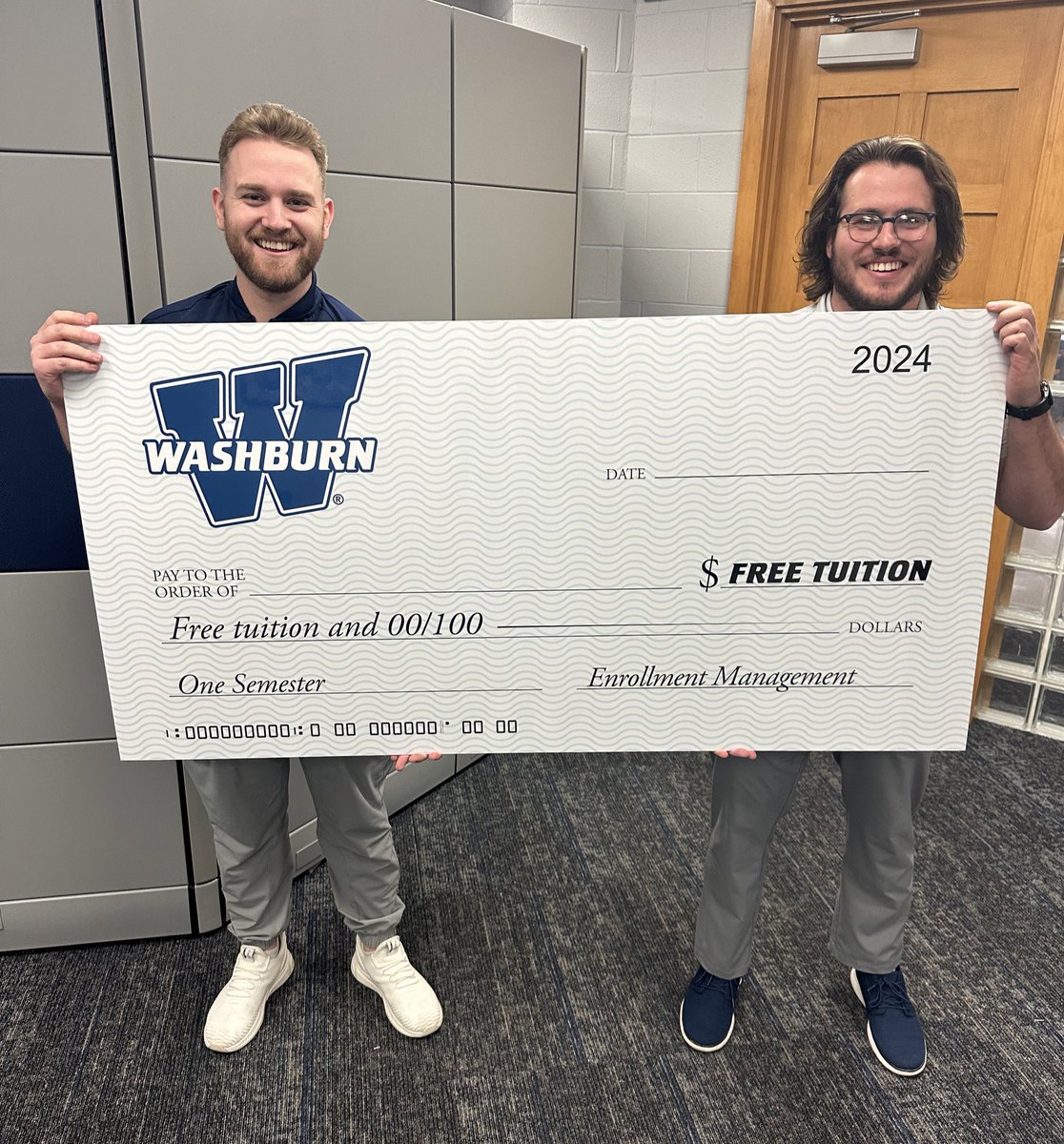 WU STUDENTS! You could be like <a href="/lo_schmidty/">Logan Schmidt</a> and <a href="/zach_gable/">Zach Gable</a> and have a chance at FREE TUITION on February 2/10 at the women’s and men’s games! Details on <a href="/wusports/">Washburn Athletics</a>! 

Washburn Athletics🤝Enrollment Management 

#gobods