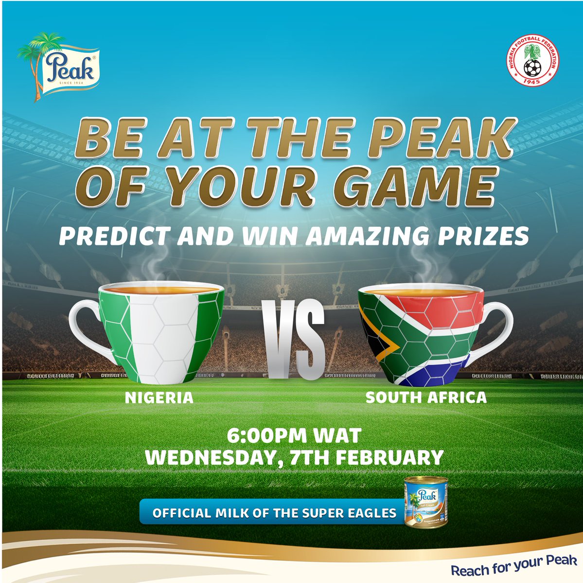 Can you correctly predict the score for tomorrow's match? Share your predictions in the comment section and stand a chance to win amazing prizes. Entry closes on Wednesday, February 7th by 4pm. #PeakMilk #SuperEagles