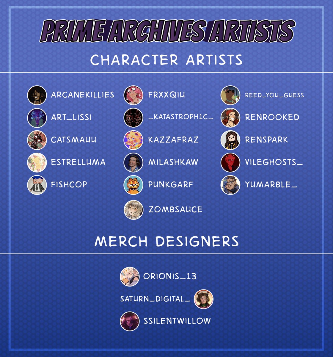 Hello, heroes!

The full team for the Prime Archive is finalized! Here is a completed list of all our artists!